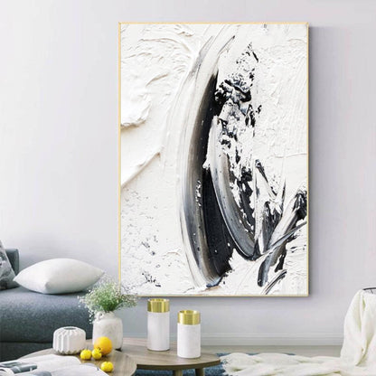 Abstract Black and White Swirl Oil Painting for Modern Home Decor