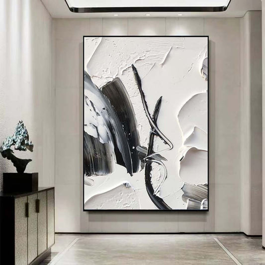 Modern Abstract Oil Painting in Black and White for Contemporary Home Decor