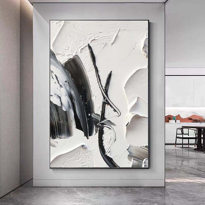 Modern Abstract Oil Painting in Black and White for Contemporary Home Decor