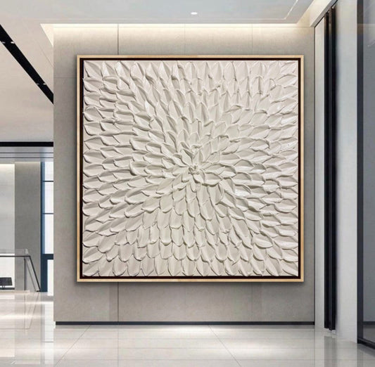 Elegant White Floral Texture Oil Painting for Modern Home Décor
