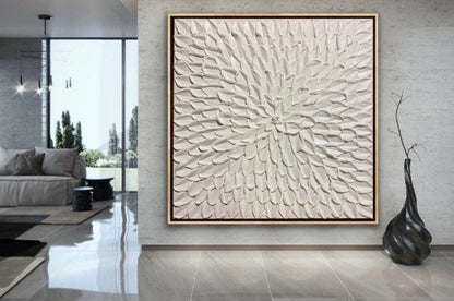 Elegant White Floral Texture Oil Painting for Modern Home Décor