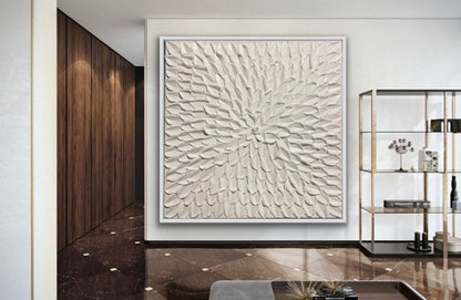 Elegant White Floral Texture Oil Painting for Modern Home Décor