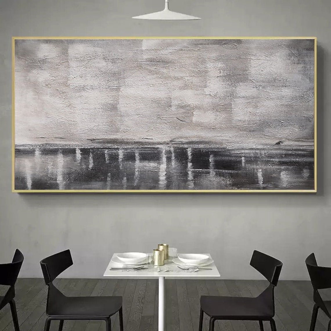 Tranquil Monochrome Landscape Oil Painting for Modern Home Decor