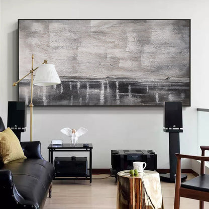 Tranquil Monochrome Landscape Oil Painting for Modern Home Decor