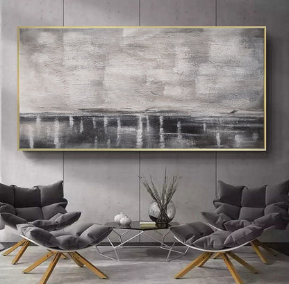 Tranquil Monochrome Landscape Oil Painting for Modern Home Decor