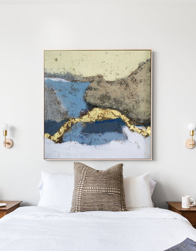 Serene Gold-Inspired Abstract Landscape Oil Painting for Modern Home Decor