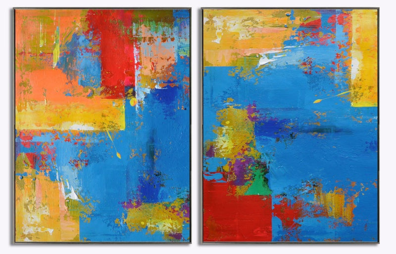 Vibrant Abstract Oil Painting in Bold Colors for Home Décor