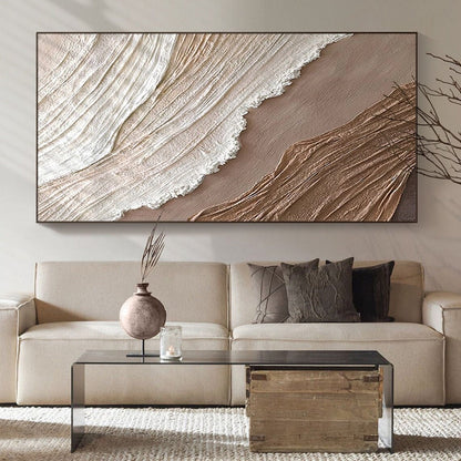 Elegant Abstract Oil Painting of Earthy Waves in Neutral Tones for Home Decor