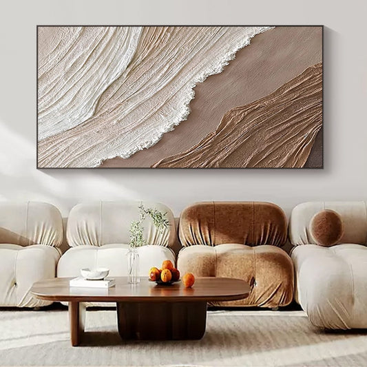 Elegant Abstract Oil Painting of Earthy Waves in Neutral Tones for Home Decor