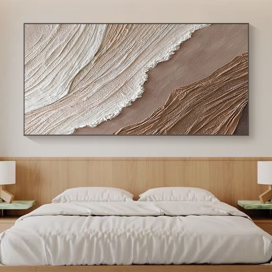 Elegant Abstract Oil Painting of Earthy Waves in Neutral Tones for Home Decor