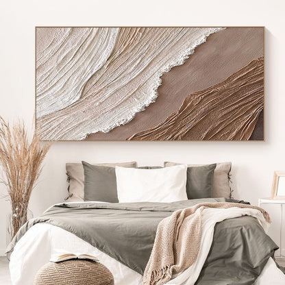 Elegant Abstract Oil Painting of Earthy Waves in Neutral Tones for Home Decor