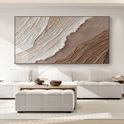 Elegant Abstract Oil Painting of Earthy Waves in Neutral Tones for Home Decor