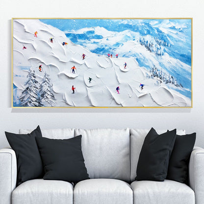 Vibrant Alpine Ski Adventure Oil Painting for Winter Decor