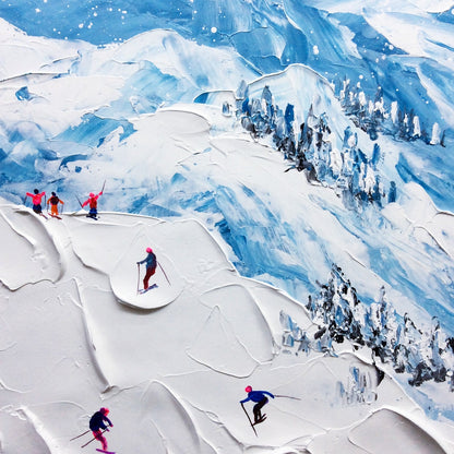 Vibrant Alpine Ski Adventure Oil Painting for Winter Decor