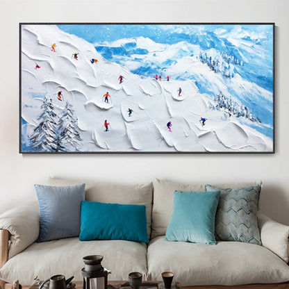 Vibrant Alpine Ski Adventure Oil Painting for Winter Decor