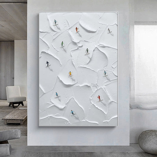 Winter Skiers on Snowy Slopes - Fun Oil Painting for Modern Decor