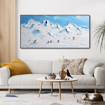 Scenic Alpine Skiers Painting - Majestic Mountain Art for Home Decor