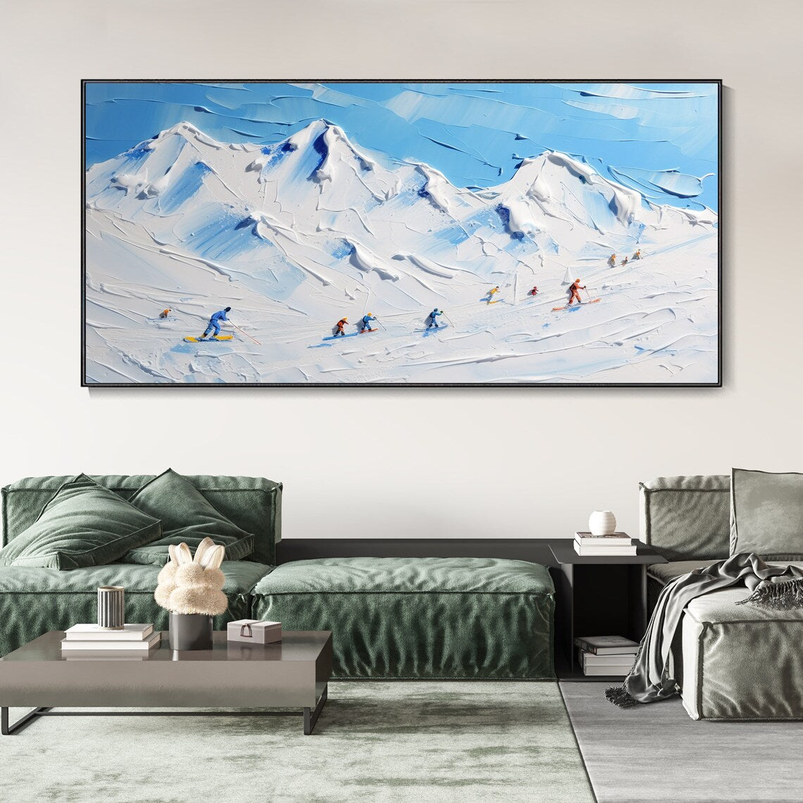 Scenic Alpine Skiers Painting - Majestic Mountain Art for Home Decor