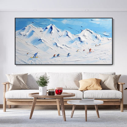 Scenic Alpine Skiers Painting - Majestic Mountain Art for Home Decor