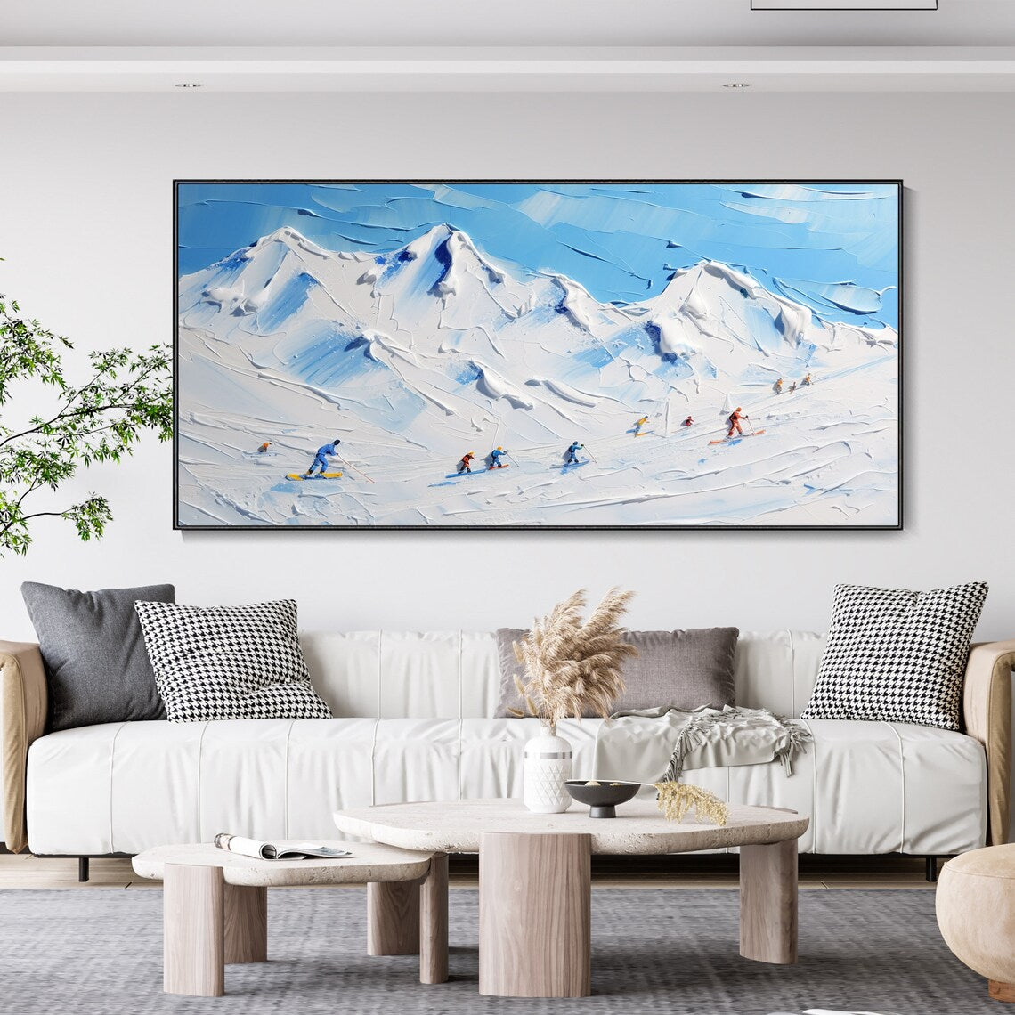 Scenic Alpine Skiers Painting - Majestic Mountain Art for Home Decor