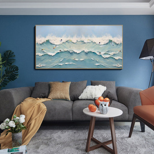 Dynamic Ocean Waves Oil Painting for Coastal Home Decor