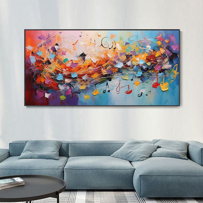 Vibrant Abstract Oil Painting with Musical Notes and Colorful Swirls