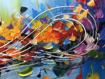 Vibrant Abstract Oil Painting with Musical Notes and Colorful Swirls