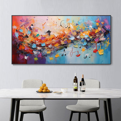 Vibrant Abstract Oil Painting with Musical Notes and Colorful Swirls