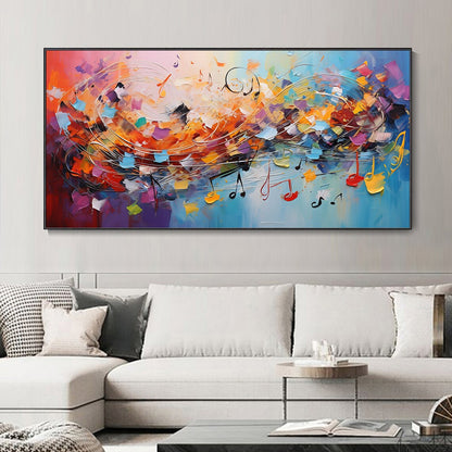 Vibrant Abstract Oil Painting with Musical Notes and Colorful Swirls