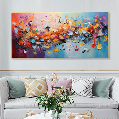 Vibrant Abstract Oil Painting with Musical Notes and Colorful Swirls