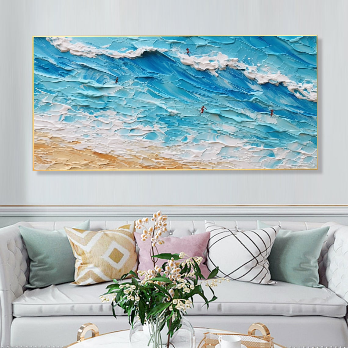 Vibrant Ocean Waves Oil Painting - Seascape Art for Beach Lovers