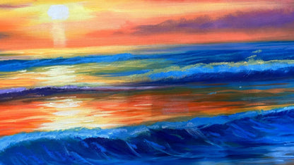 Vibrant Sunset Seascape Oil Painting for Beach-Themed Home Decor
