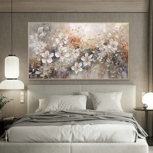 Serene White Floral Oil Painting for Elegant Home Decor