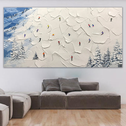 Serene Alpine Ski Scene Oil Painting for Winter Home Decor