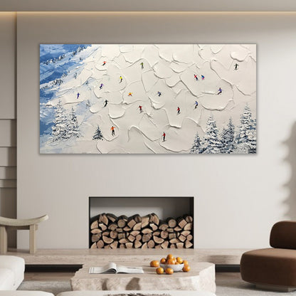 Serene Alpine Ski Scene Oil Painting for Winter Home Decor