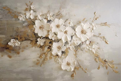 Elegant White Floral Oil Painting for Home Decor and Modern Interiors