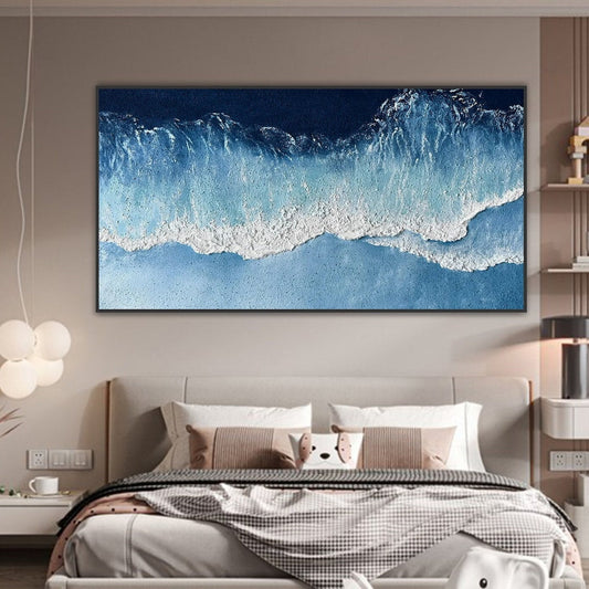Ocean Serenity: Beautiful Blue Wave Oil Painting for Coastal Decor