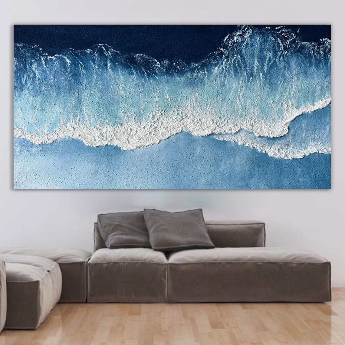 Ocean Serenity: Beautiful Blue Wave Oil Painting for Coastal Decor