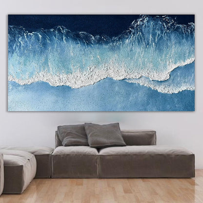 Ocean Serenity: Beautiful Blue Wave Oil Painting for Coastal Decor
