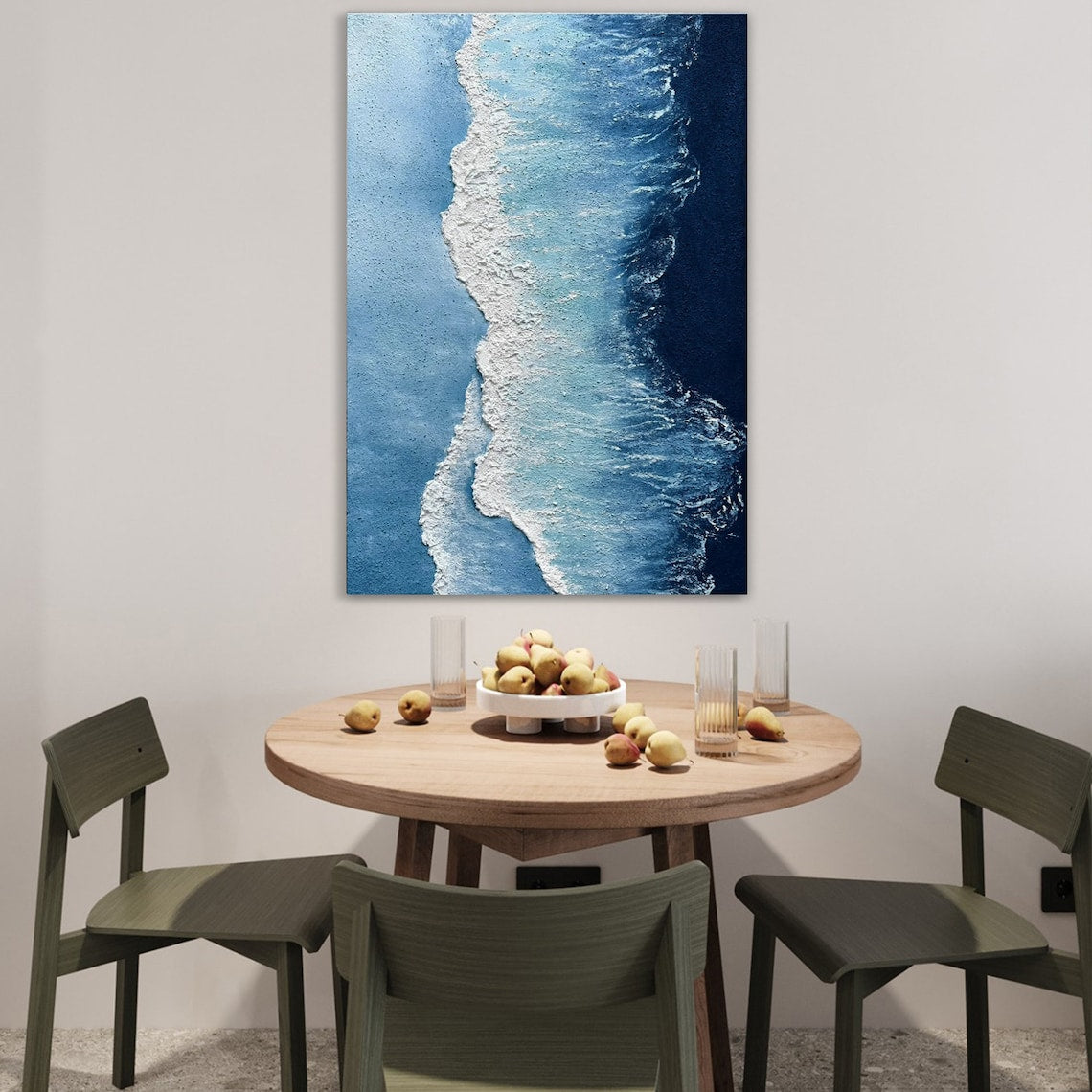 Ocean Serenity: Beautiful Blue Wave Oil Painting for Coastal Decor