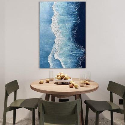 Ocean Serenity: Beautiful Blue Wave Oil Painting for Coastal Decor