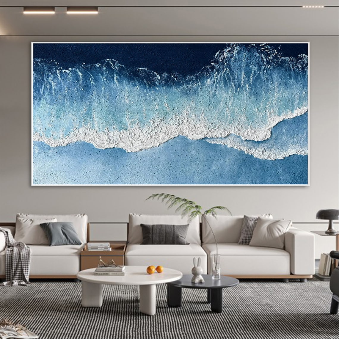 Ocean Serenity: Beautiful Blue Wave Oil Painting for Coastal Decor