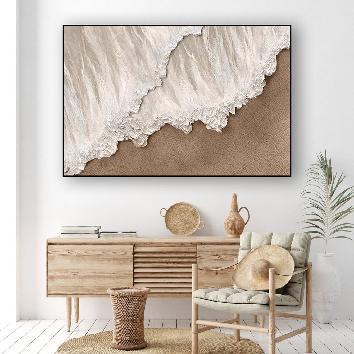 Serene Coastal Waves Oil Painting for Elegant Home Décor