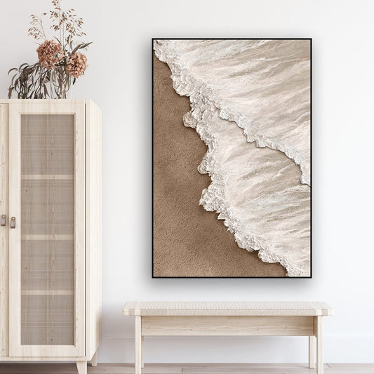 Coastal Calm: Elegant Oil Painting of Serene Shoreline and Gentle Waves