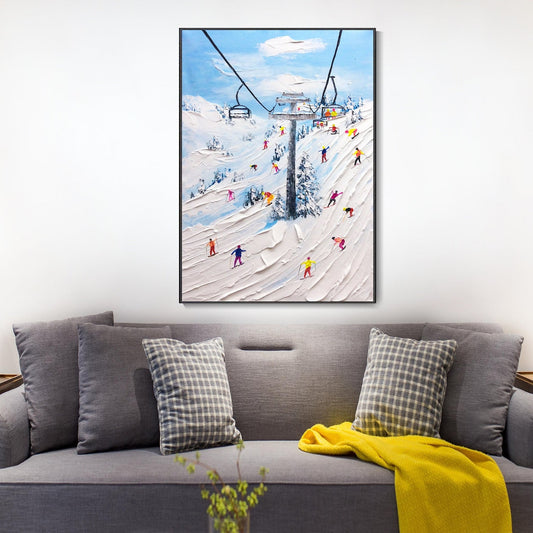 Colorful Skiing Adventure in a Snowy Alpine Landscape - Oil Painting