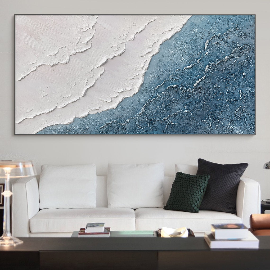 Coastal Serenity Abstract Oil Painting for Modern Home Decor
