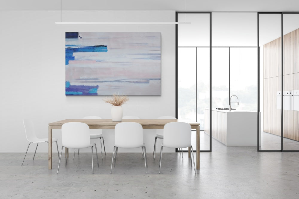 Serene Abstract Oil Painting with Soft Blue Hues for Modern Home Decor