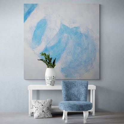 Serene Blue Waves: Abstract Oil Painting for Modern Home Decor