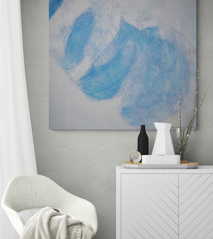 Serene Blue Waves: Abstract Oil Painting for Modern Home Decor