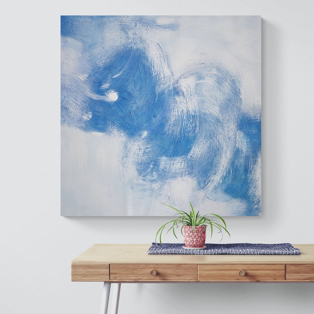 Serene Blue Sky Abstract Oil Painting for Modern Home Decor